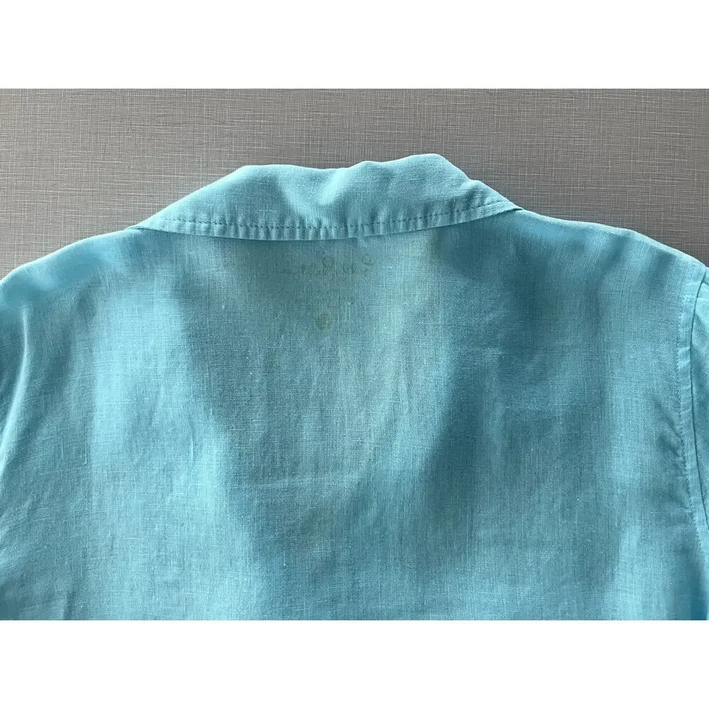 Lilly Pulitzer Sz L Pop Over Tunic Top Blue Linen Preppy Breathable Beach Resort